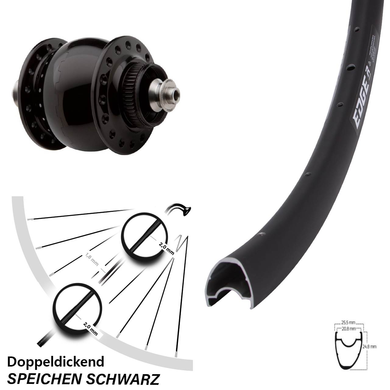 Disc Nabendynamo-Laufrad Ryde Edge R25 OS SON 28 Zoll für Schnellspanner