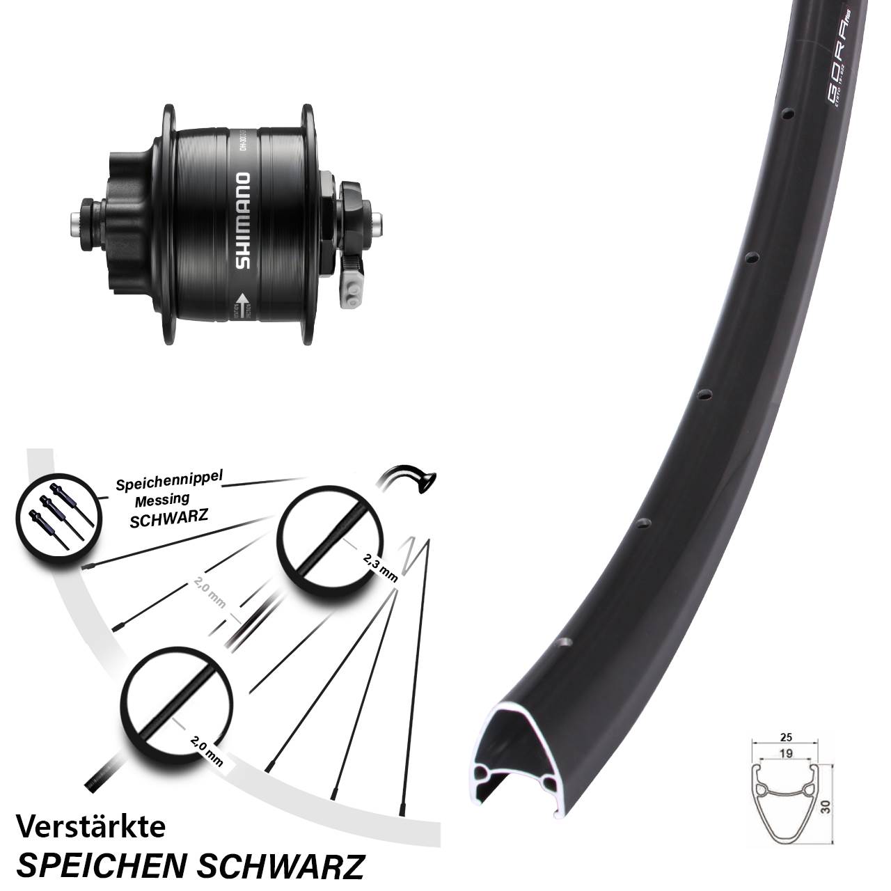 28 Zoll Gora Plus Shimano DH-3D32 6-Loch Nabendynamovorderrad für Schnellspanner