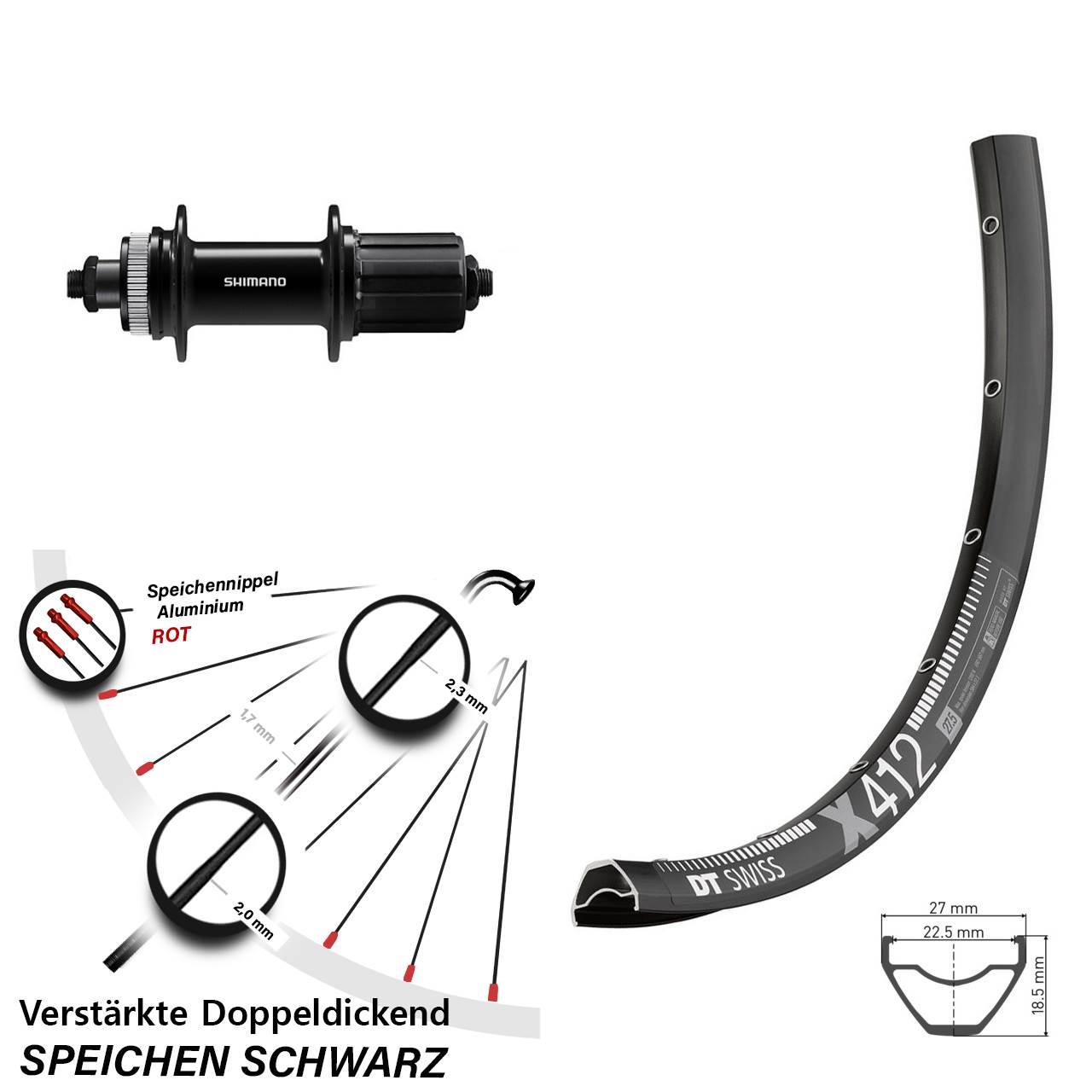 29 Zoll DT Swiss X412 Shimano FH-QC400 Hinterrad Centerlock für Schnellspanner 8-11 fach