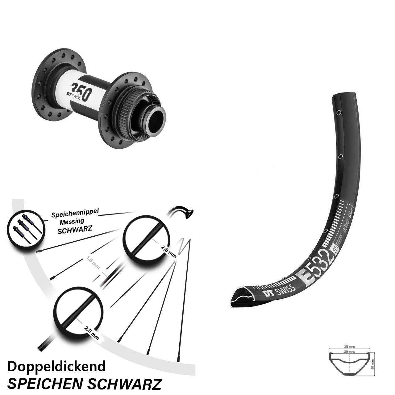 DT Swiss 350 Centerlock 15x100 mm E 532 Vorderrad 27,5 Zoll Steckachse