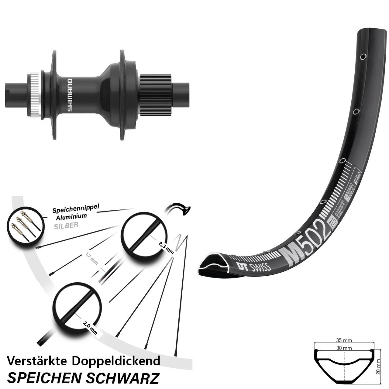 DT Swiss M 502 Shimano FH-MT410 29 Zoll Disc Laufrad 12x142 Micro Spline