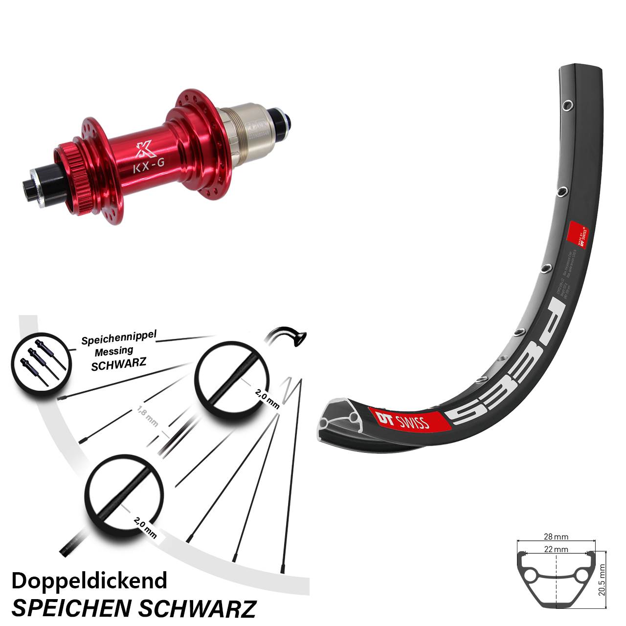 Hinterrad Centerlock 29 Zoll DT Swiss 533 D KX-G rot XD-R für Schnellspanner