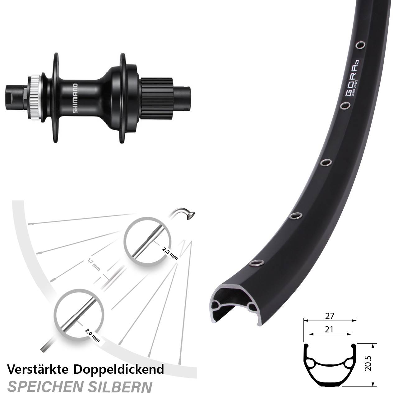 28-29 Zoll Gora 21 Shimano FH-MT510 Disc Laufrad 12x142 Micro Spline