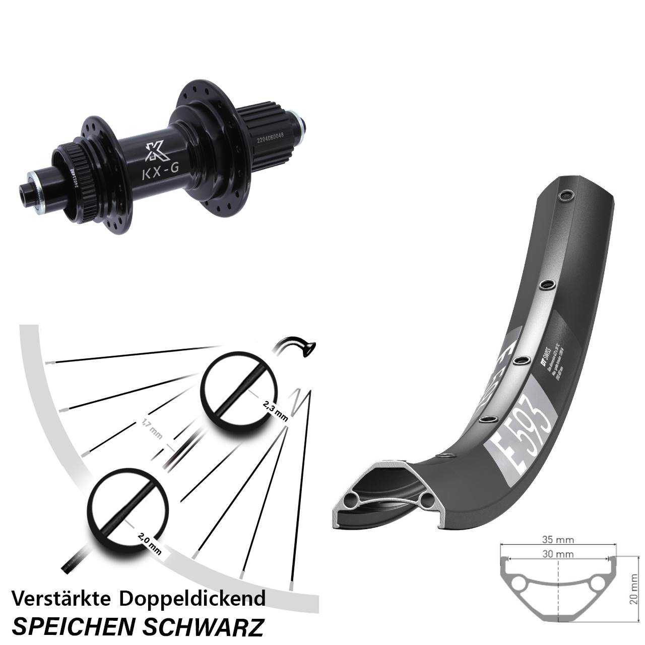 Centerlock Hinterrad 29 Zoll DT Swiss E 593 KX-GS verstärkt Micro Spline QR