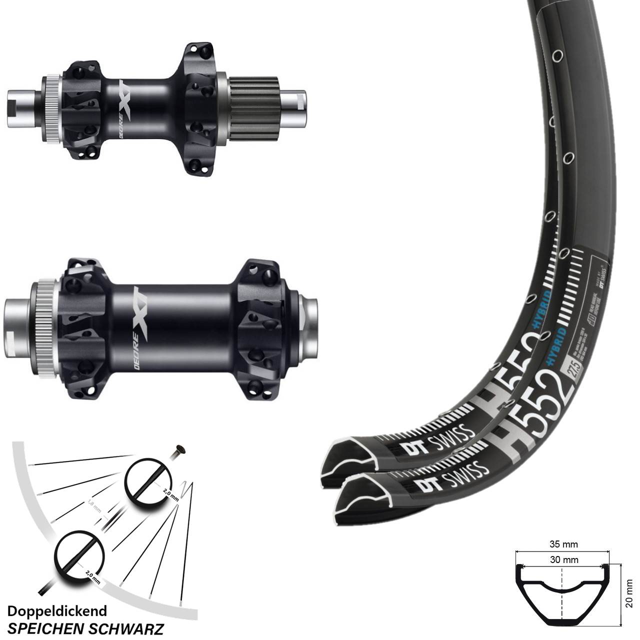 Disc Laufradsatz 29 Zoll Boost DT Swiss H552 Shimano Deore XT Straightpull Micro Spline