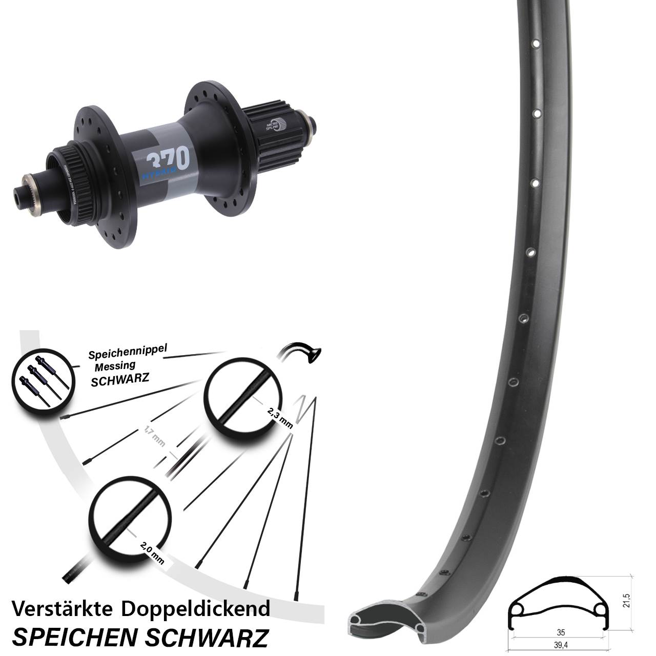 Ambrosio E35 DT Swiss 370 Hybrid 29 Zoll Hinterrad Disc QR Boost Shimano Micro Spline