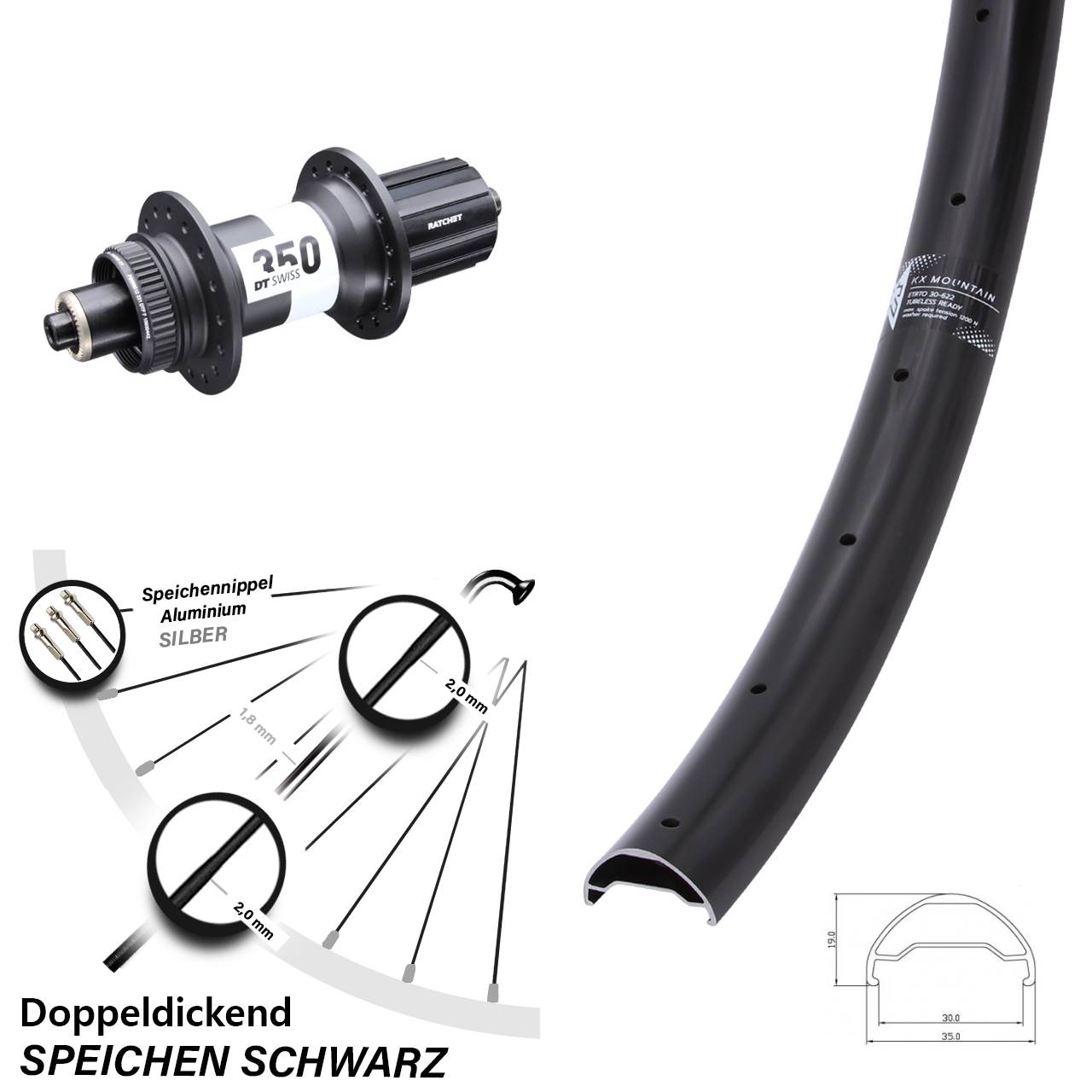 Hinterrad Centerlock 29 Zoll KX Mountain DT Swiss 350 8-11 fach QR Boost
