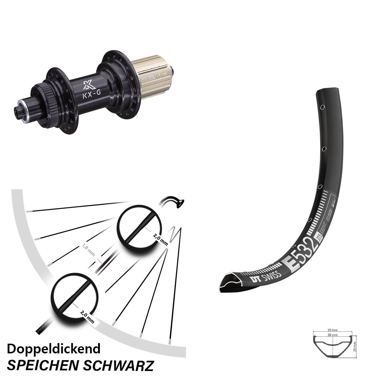 DT Swiss E 532 27,5 Zoll Hinterrad KX-G 8-12 fach