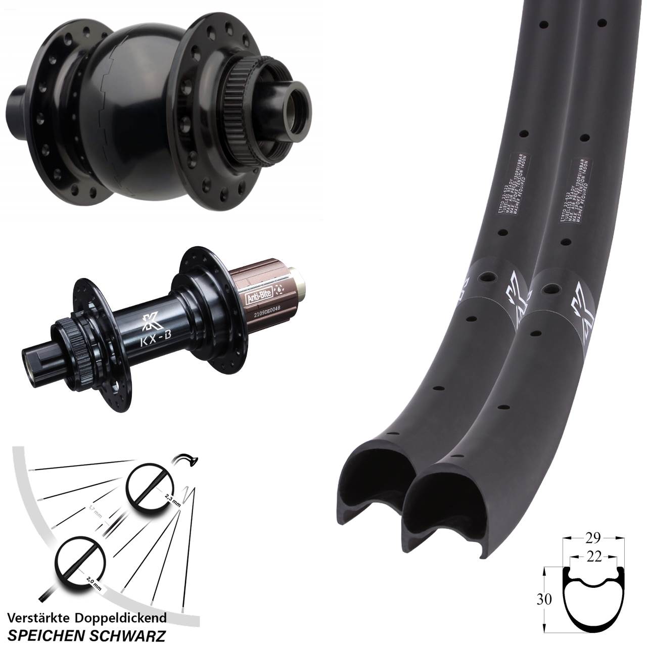 Centerlock Laufradsatz 15x110 12x148 28-29 Zoll KX-BRC Gravel Carbon SON 28 8-12 fach