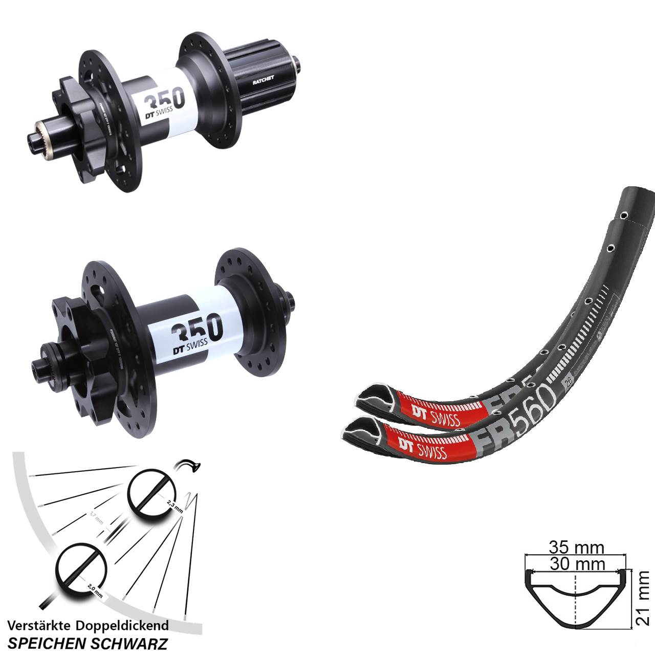 Laufradsatz 6-Loch für Schnellspanner 26 Zoll DT Swiss FR 560 350 8-11 fach HG
