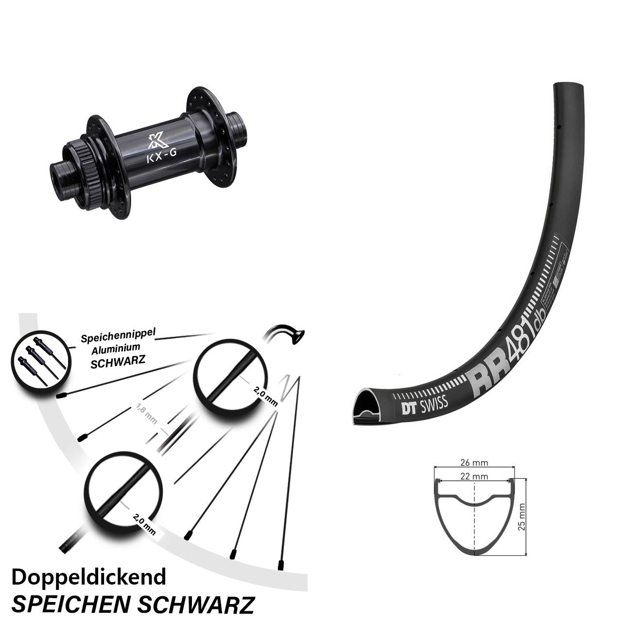 28 Zoll Vorderrad DT Swiss RR 481 DB mit KX-G Steckachse Nabe