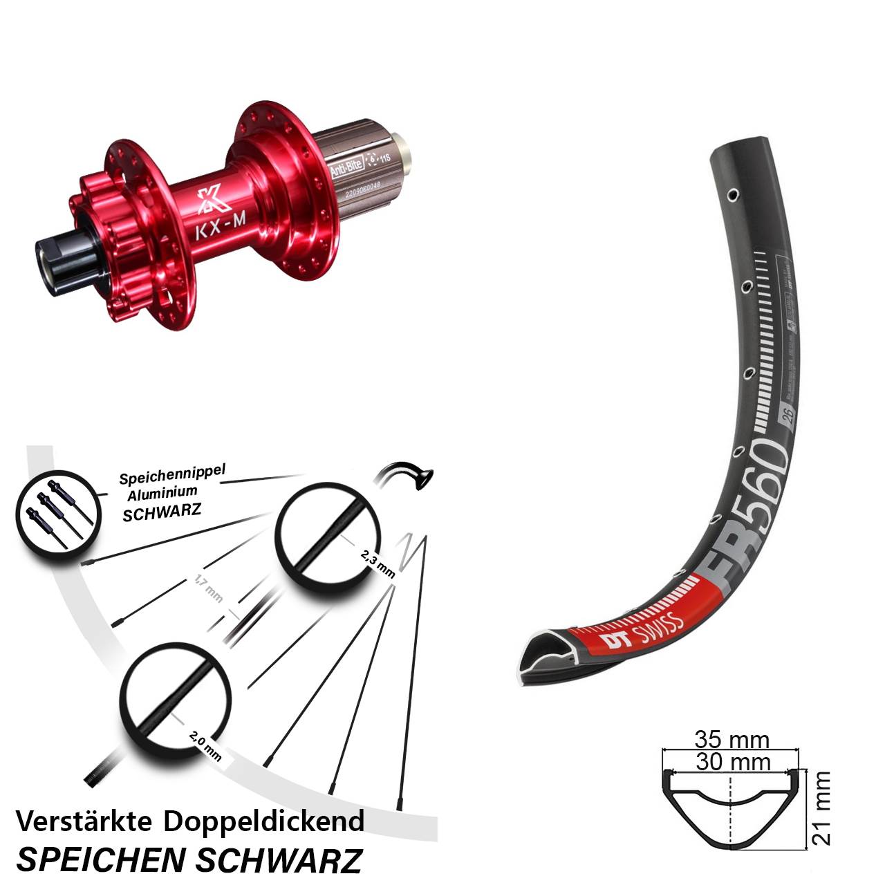 DT Swiss FR 560 KX-M rot 26 Zoll Disc Laufrad 12x142 8-12 fach HG