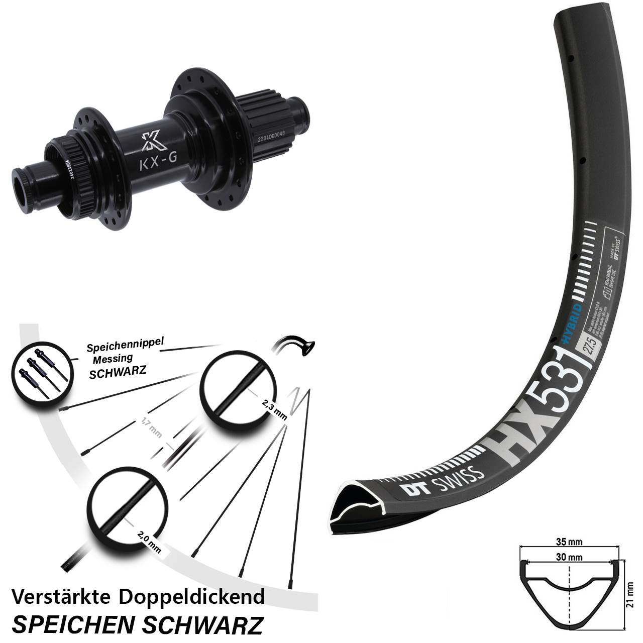 Hinterrad Centerlock 27,5 Zoll DT Swiss HX531 KX-GS Heavy Duty Shimano Micro Spline 12x142