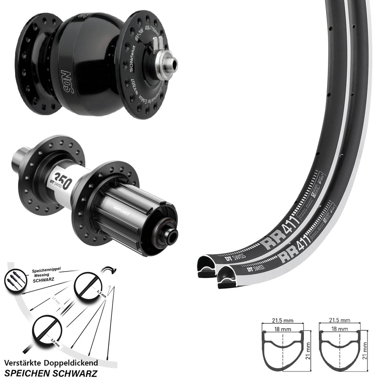 28 Zoll DT Swiss RR411 OS-350 SON delux wide body Laufradsatz QR 11-12 fach