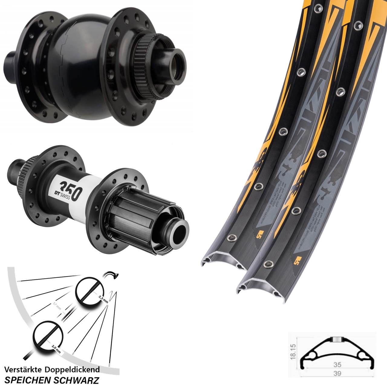 Laufradsatz Centerlock 15x110 12x148 27,5 Zoll Rodi TRYP 35 DT Swiss 350 SON 28 8-11 fach