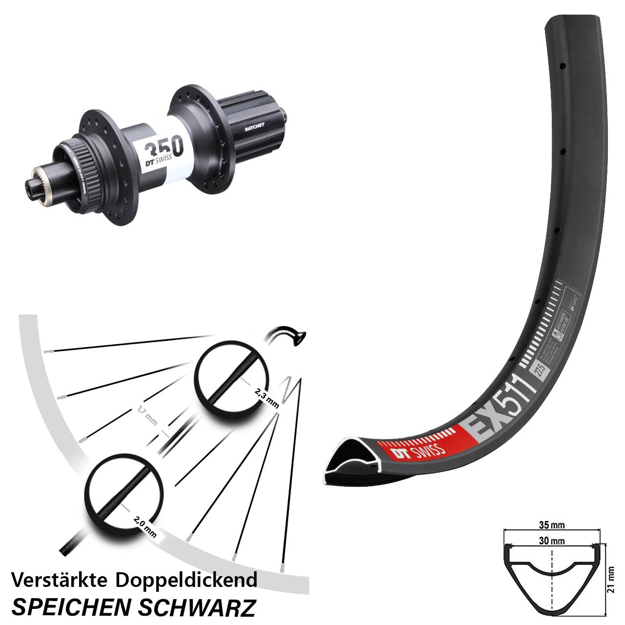 DT Swiss EX 511-350 Road 27,5 Zoll Hinterrad Centerlock für Schnellspanner 11-12 fach HG