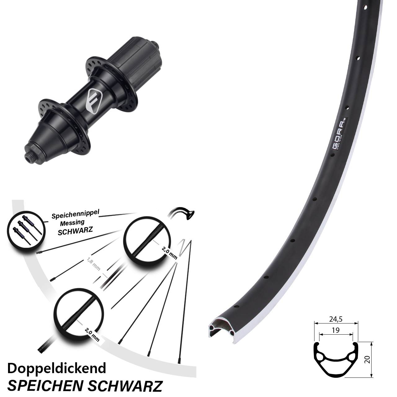 Hinterrad für Schnellspanner 26 Zoll Gora 19 Formula FM32 7 fach