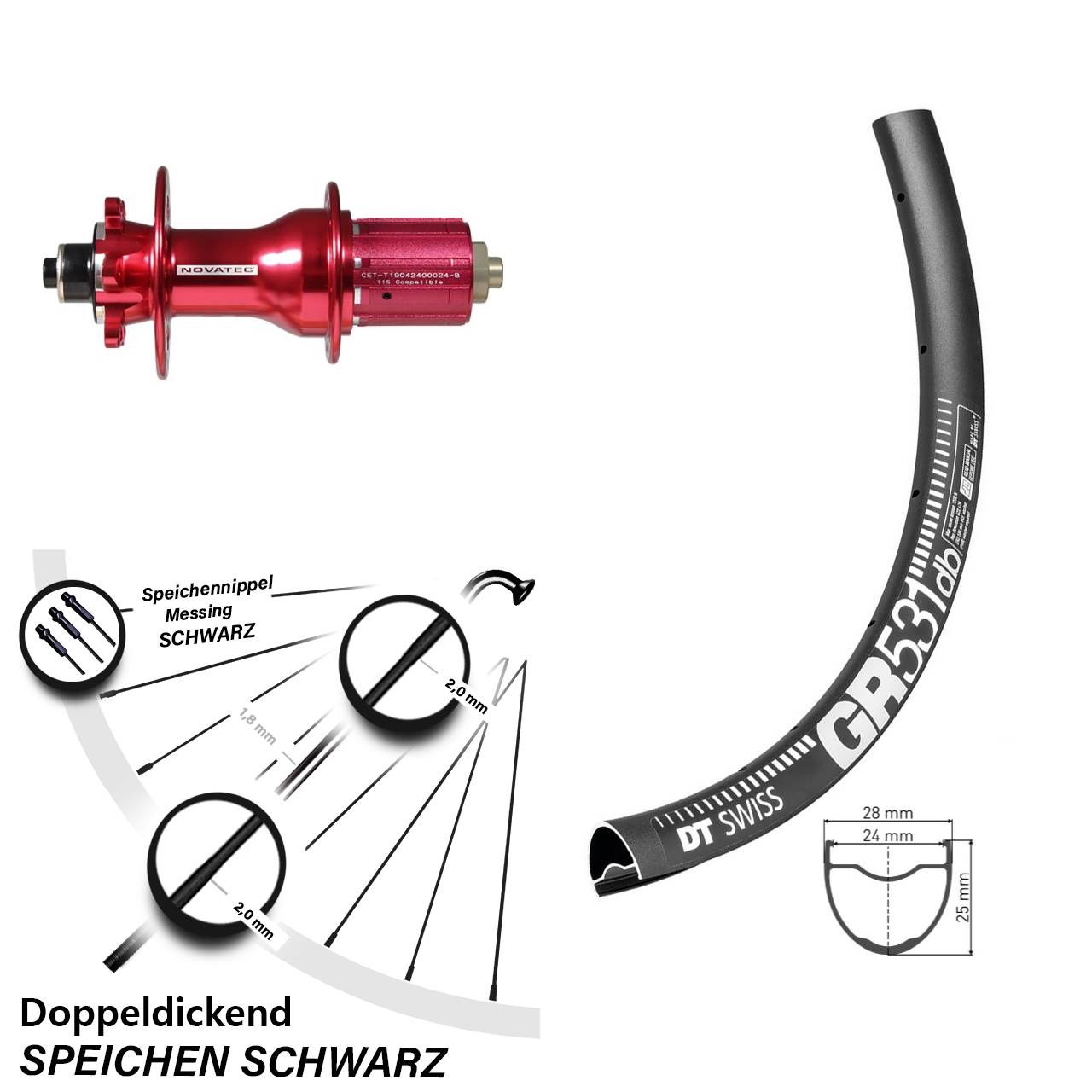 6-Loch Hinterrad 27,5 Zoll DT Swiss GR531 Novatec D792 8-12 fach QR