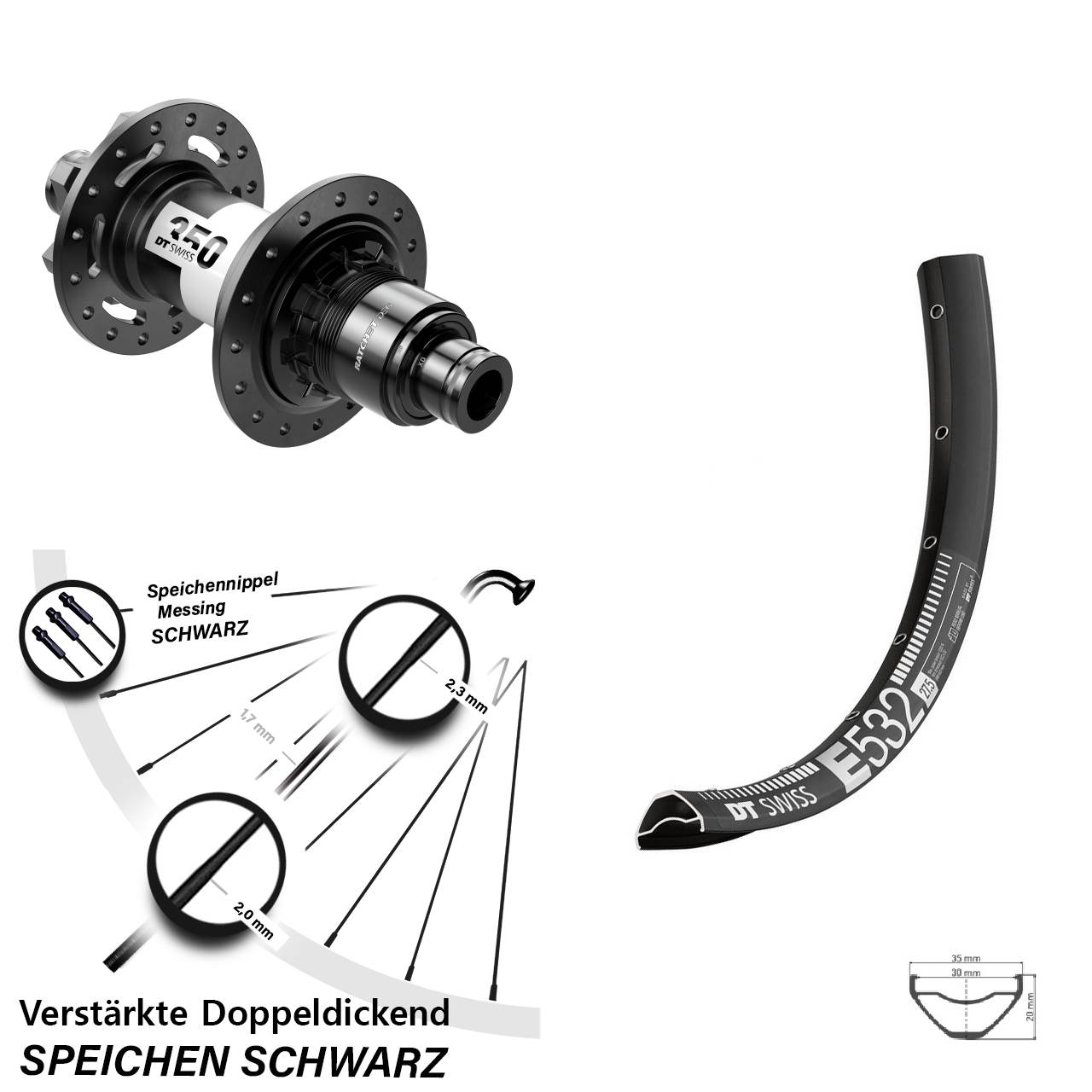 Hinterrad 6-Loch 29 Zoll DT Swiss E532-350 DEG 72 SRAM XD 12x148