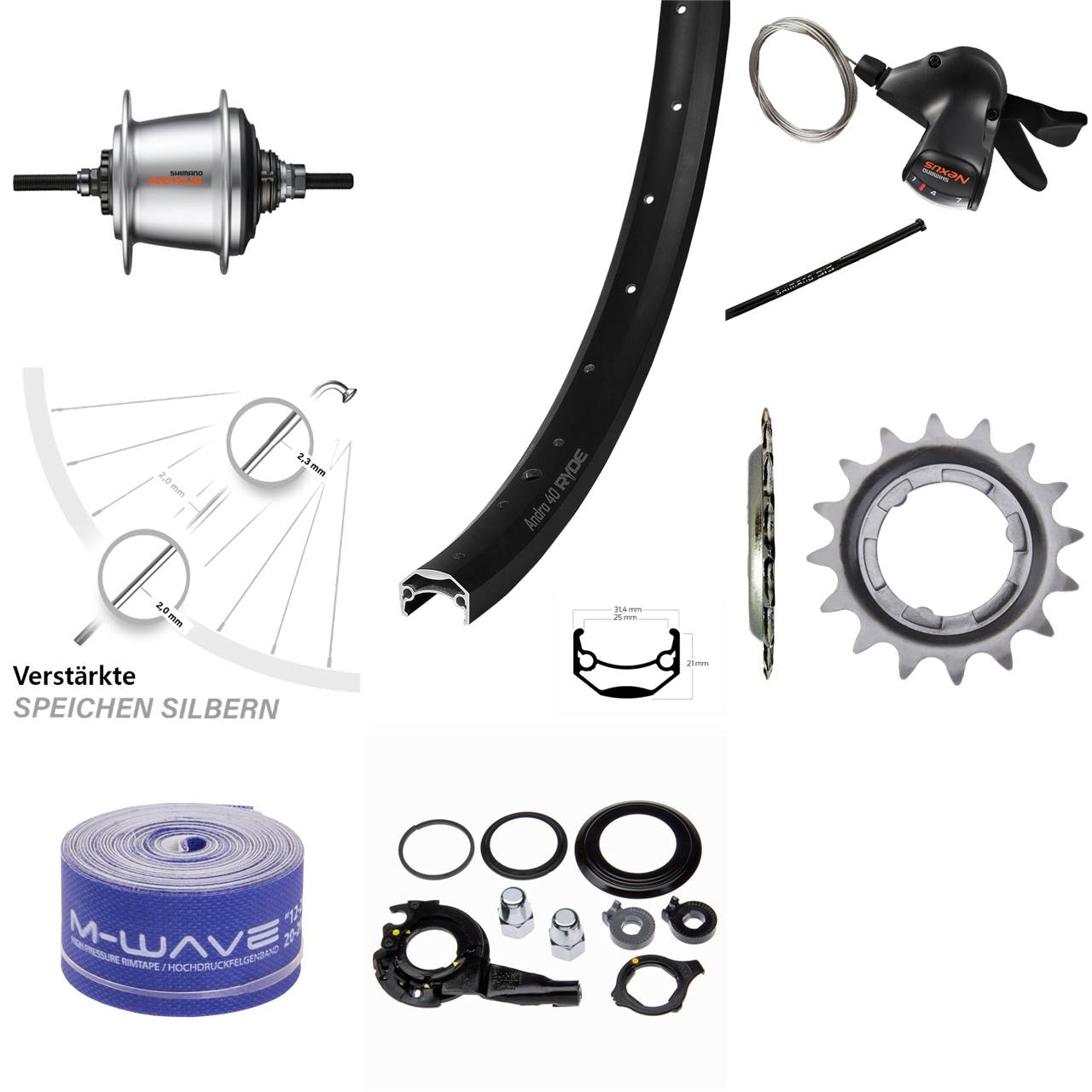 24 Zoll Hinterrad Ryde Andra 40 Shimano Nexus 7 Gang für Rollenbremse