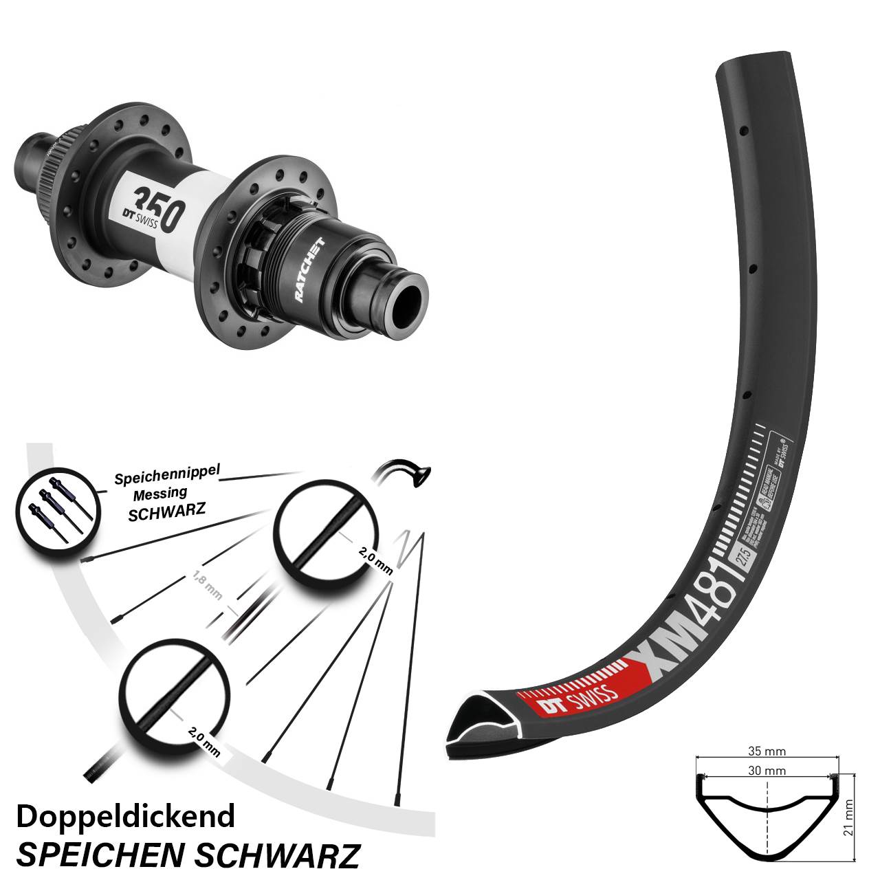 Hinterrad Centerlock 12x142 27,5 Zoll DT Swiss XM 481 DT Swiss 350