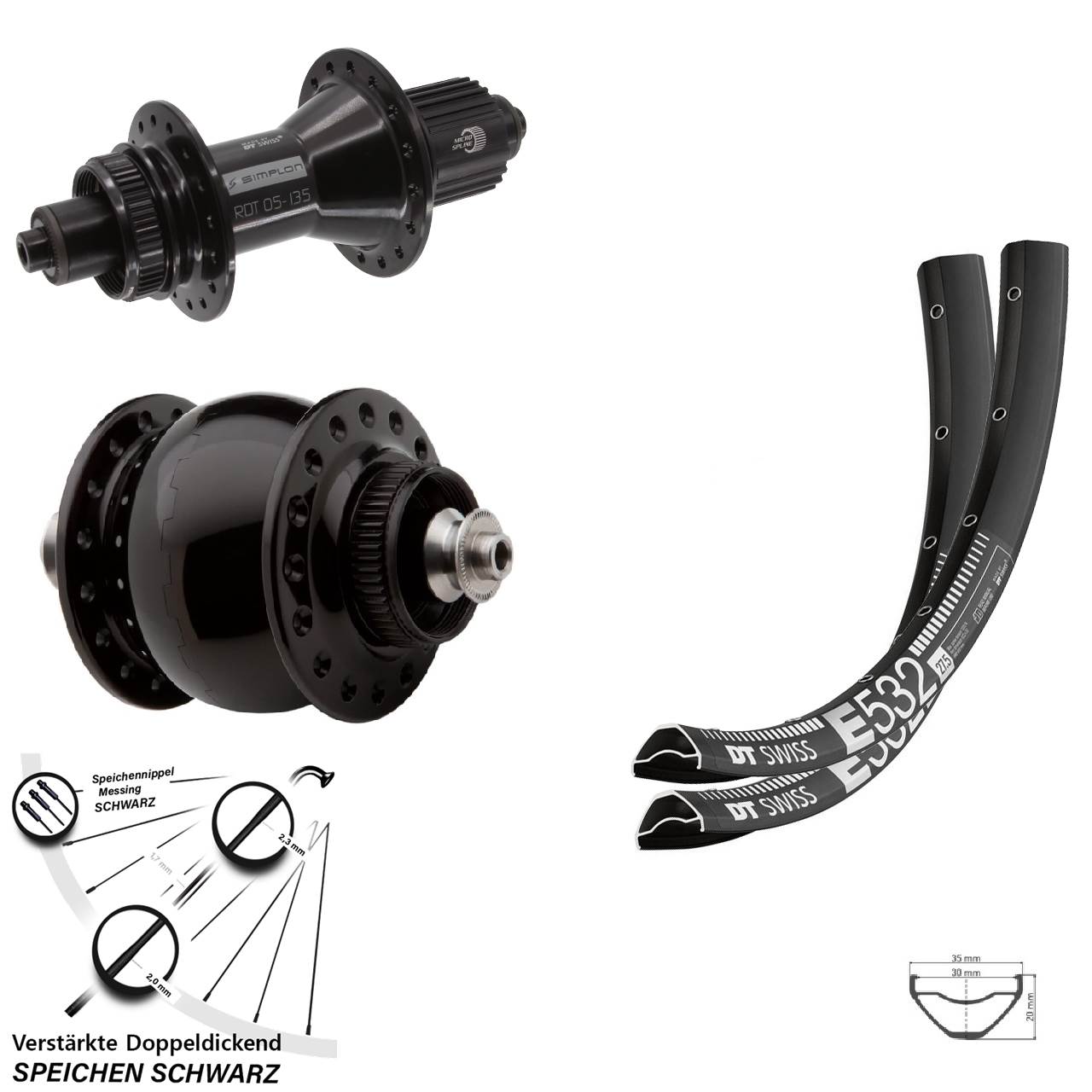 Laufradsatz Centerlock 27,5 Zoll DT Swiss E 532 370 Hybrid SONdelux Micro Spline QR