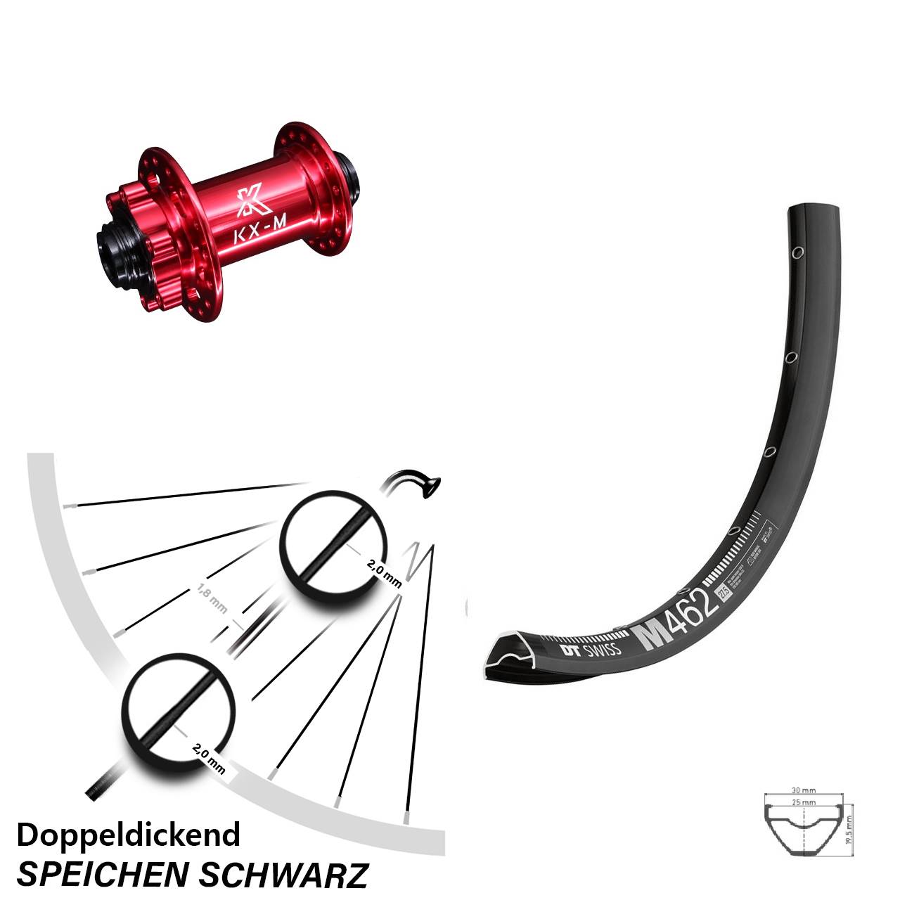 27,5 Zoll DT Swiss M 462 KX-M rot Disc Laufrad 15x100