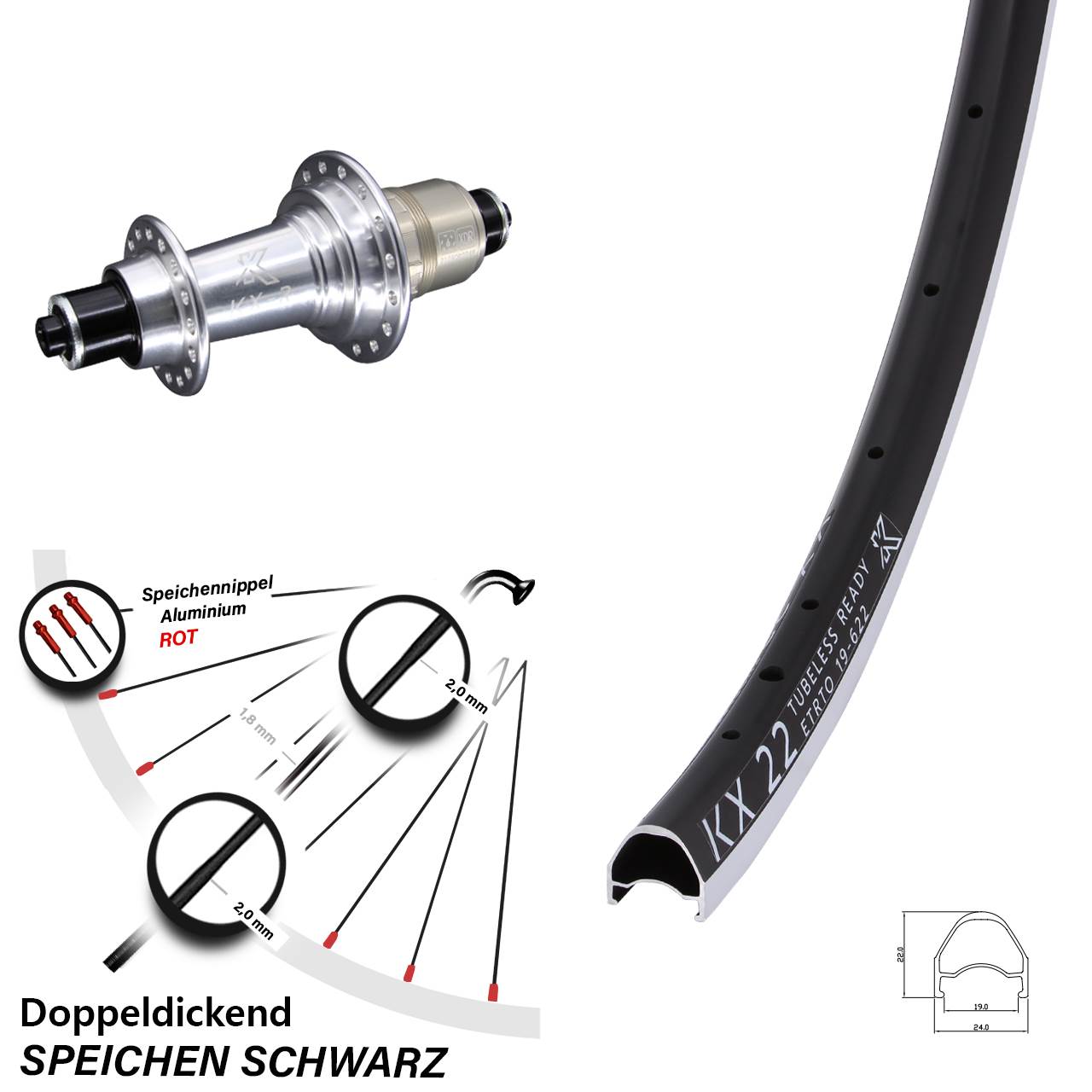 Hinterrad QR 28 Zoll KX 22 KX-R XDR