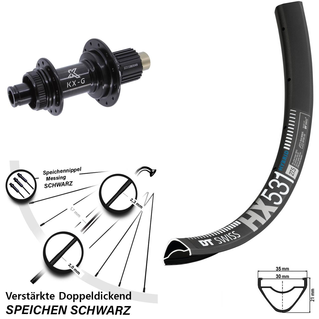 DT Swiss HX 531 KX-G 29 Zoll Centerlock Hinterrad 12x142 Micro Spline