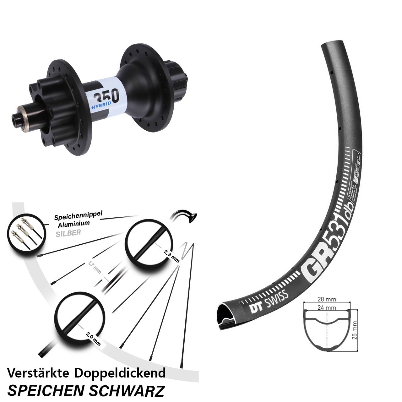 27,5 Zoll DT Swiss GR 531 DT Swiss 350 Hybrid Singlespeed Disc Hinterrad QR