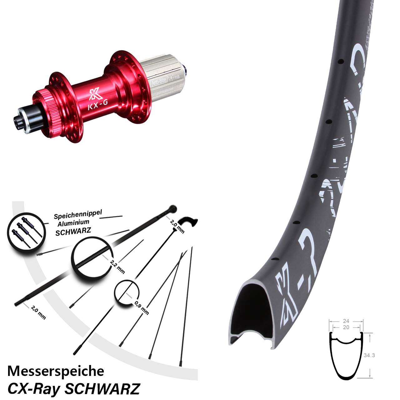 Centerlock Hinterrad 29 Zoll KX-R Road Messerspeiche rot 8-12 fach HG QR CX-Ray