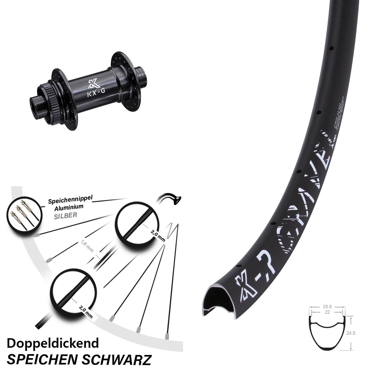 28-29 Zoll Vorderrad Steckachse 15x100 mm KX-GR Gravel 22-622 ETRTO Centerlock