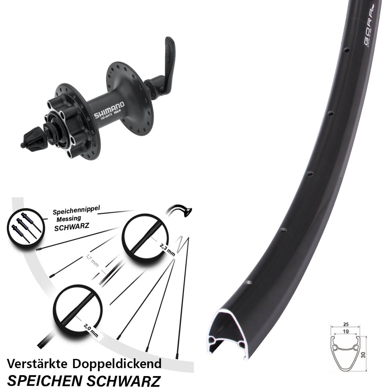 Gora Plus Shimano Alivio 28 Zoll 6-Loch Vorderrad für Schnellspanner