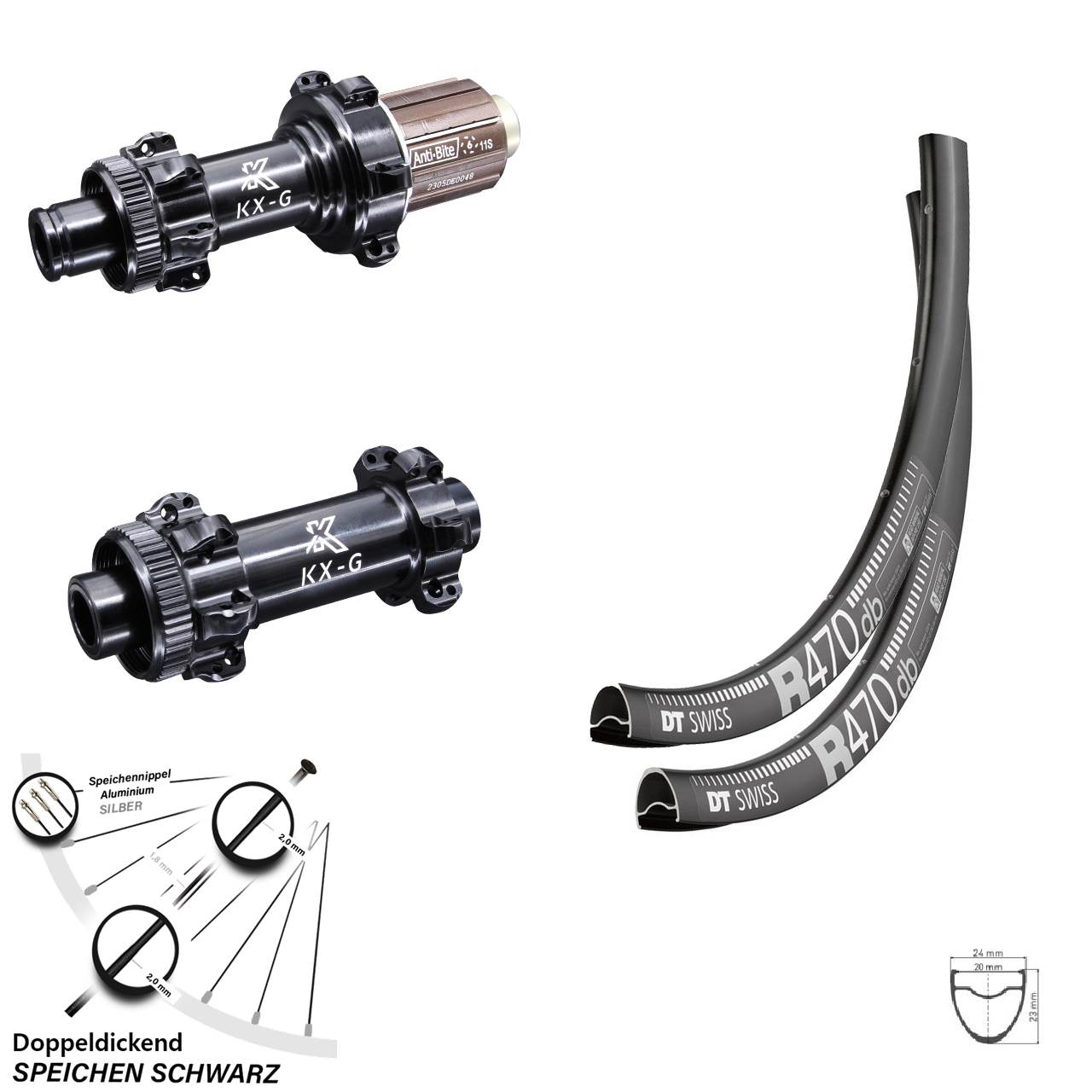 DT Swiss R 470 Laufradsatz 28 Zoll KX-G Straightpull Steckachse Shimano HG Centerlock