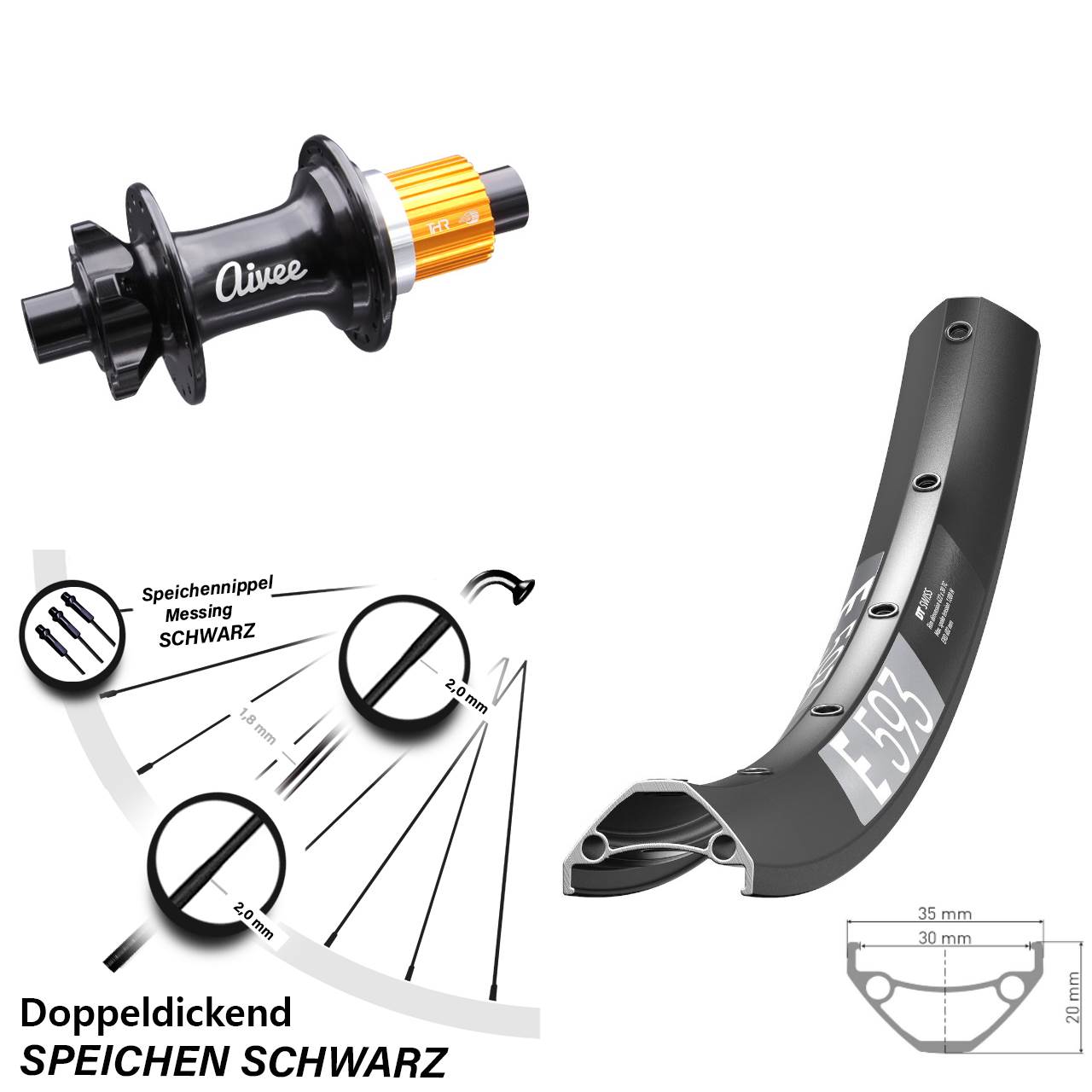 6-Loch Hinterrad 29 Zoll DT Swiss E593 Aivee Shimano Micro Spline 12x148