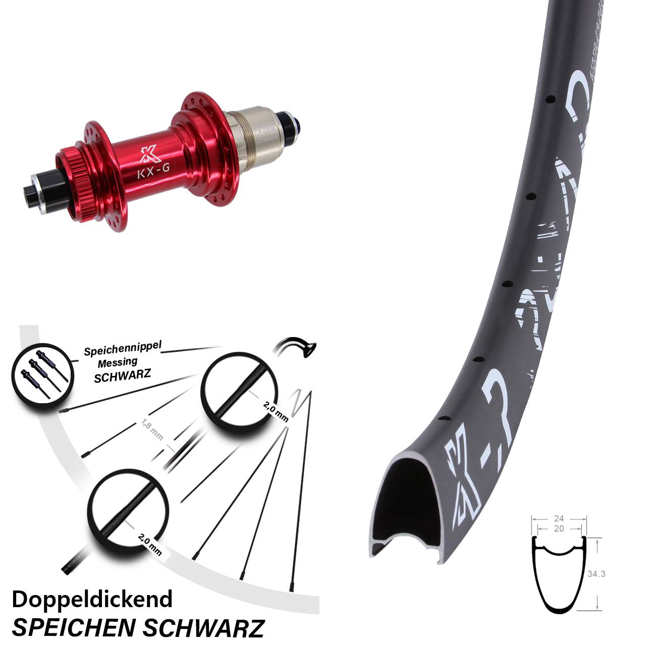 28 Zoll KX-GR Road rot XD-R Hinterrad Centerlock für Schnellspanner