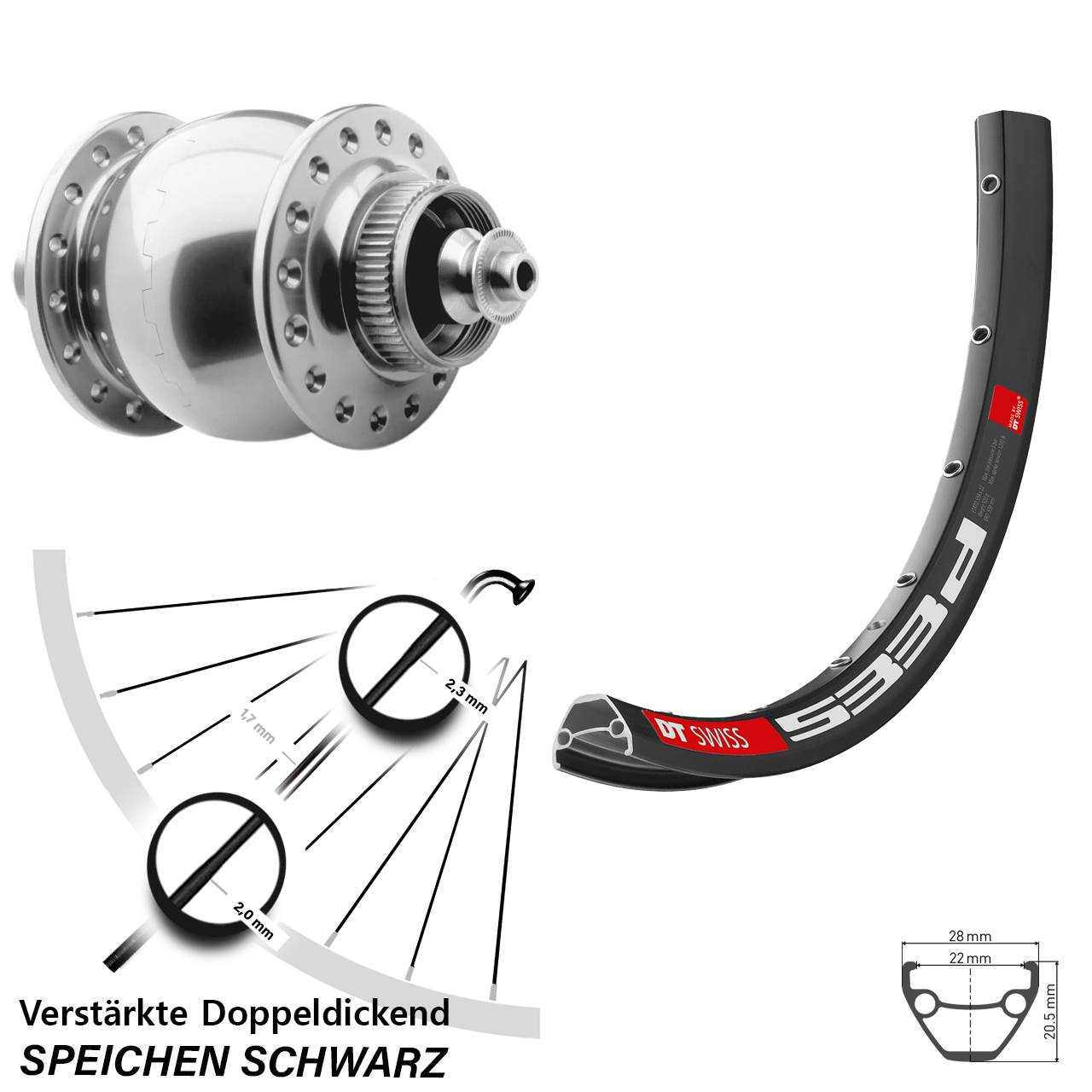 28-29 Zoll DT Swiss 533d SON 28 silbern Centerlock Vorderrad Schnellspanner