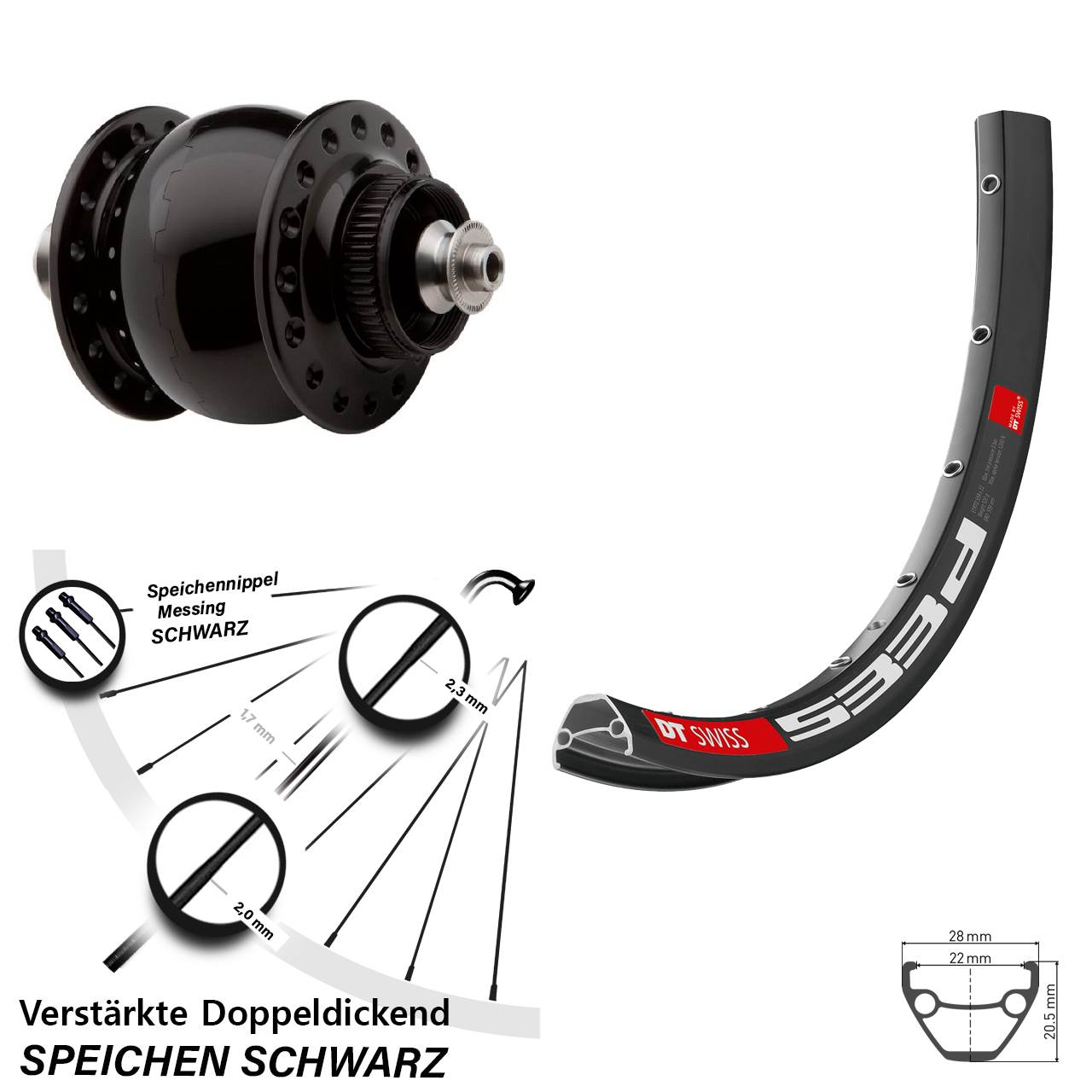 SON 28 DT Swiss 533 D 650B Vorderrad mit Nabendynamo für Schnellspanner