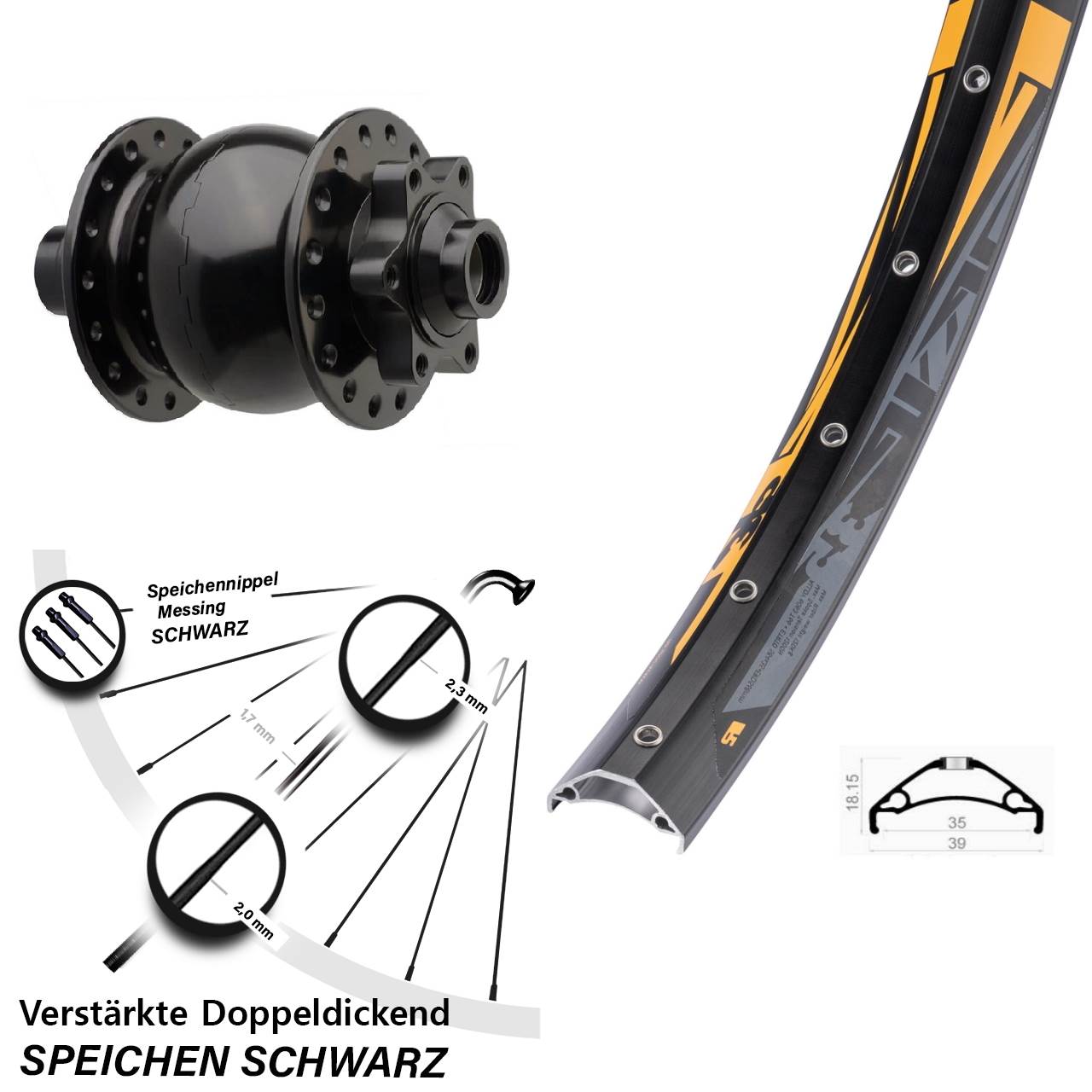 Disc Vorderrad mit Nabendynamo 27,5 Zoll Rodi TRYP 35 SON 28 15x110 Boost