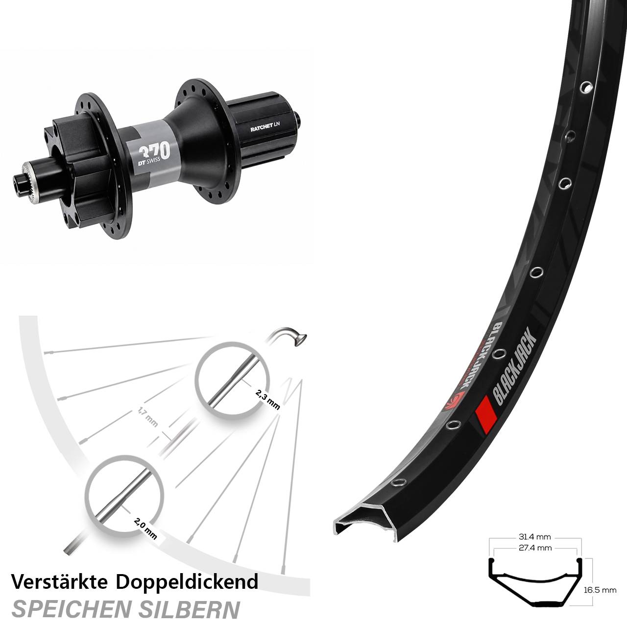 29 Zoll Hinterrad 6-Loch für Schnellspanner Rodi Ready 27 DT Swiss 370 8-11 fach HG