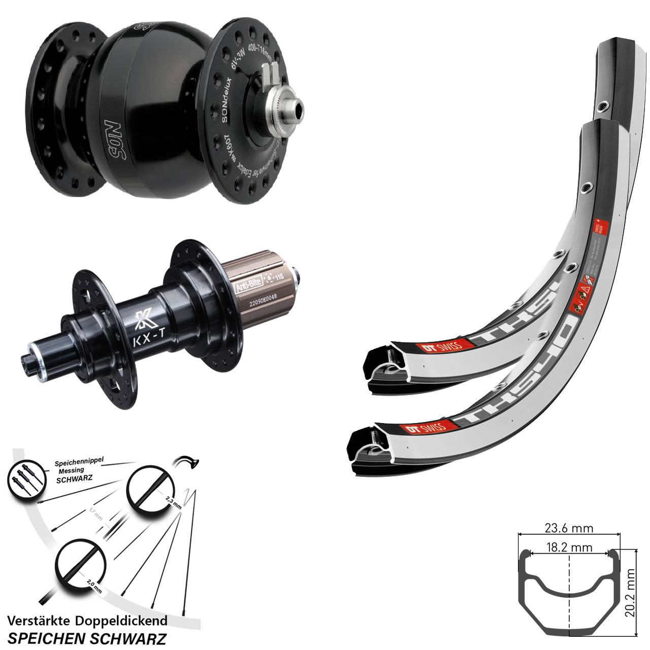 28 Zoll DT Swiss TK540 KX-T SON delux wide body Laufradsatz für Schnellspanner 8-11 fach