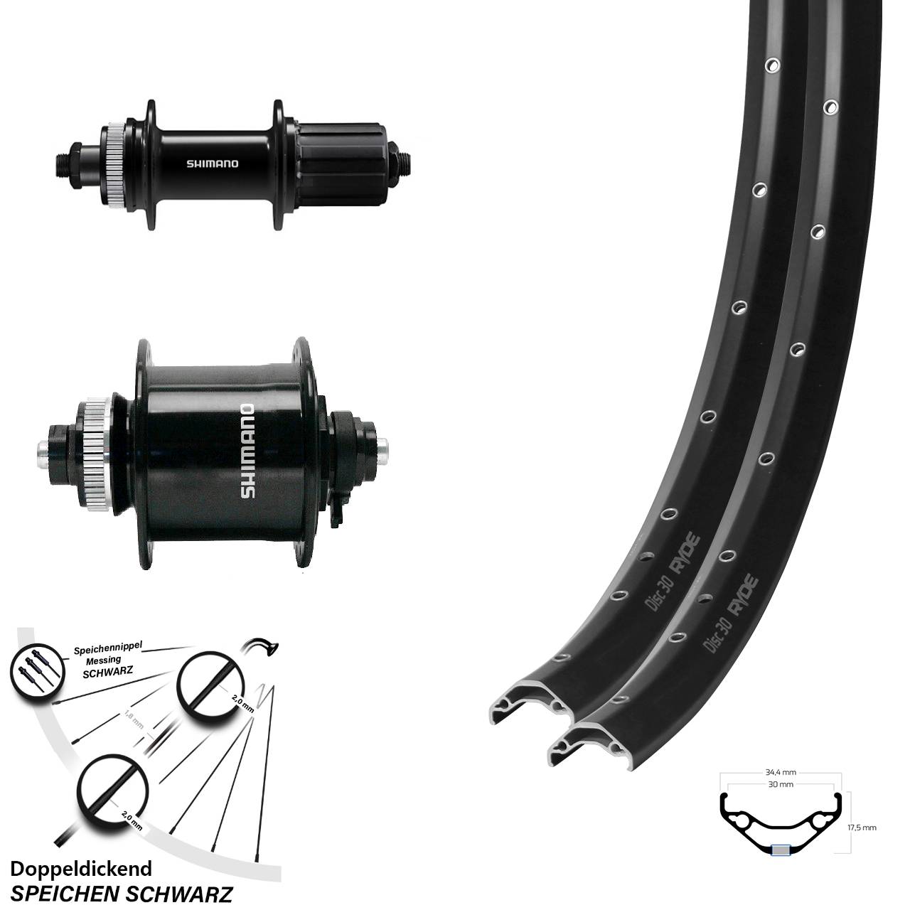Laufradsatz Centerlock QR 27,5 Zoll Ryde Disc 30 Shimano DH-UR700 FH-QC400 8