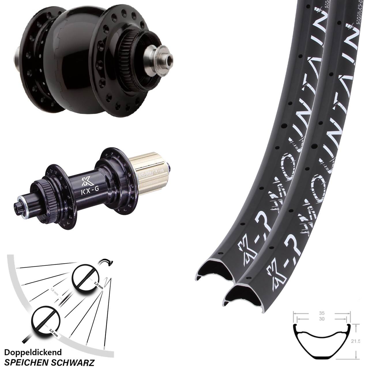 KX-GR Mountain SON delux 27,5 Zoll Disc Laufradsatz für Schnellspanner 8-12 fach