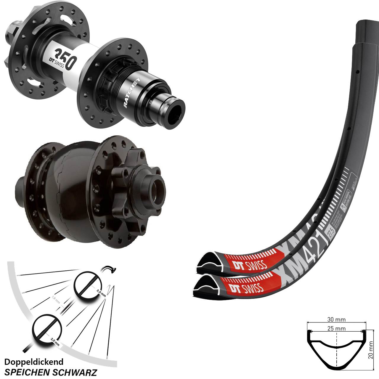 Dynamo Laufradsatz 29 Zoll XM 421 DT Swiss 350 Steckachse SON 28-15 Sram XD 6-loch