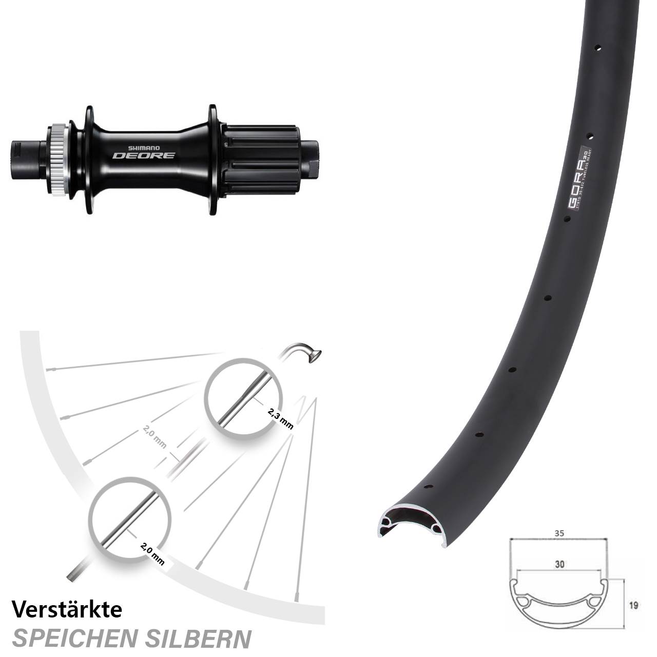 27,5 Zoll Gora 30 Shimano Deore Boost Hinterrad Centerlock 12x148 Boost 8-11 fach