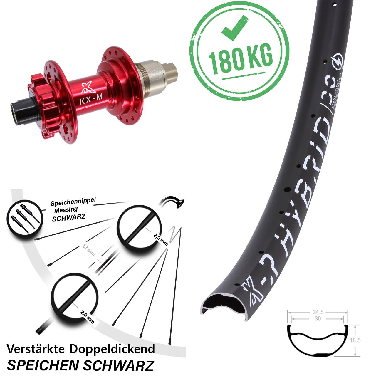 Disc Hinterrad 29 Zoll KX-MR Hybrid 30 rot SRAM XD 12x142