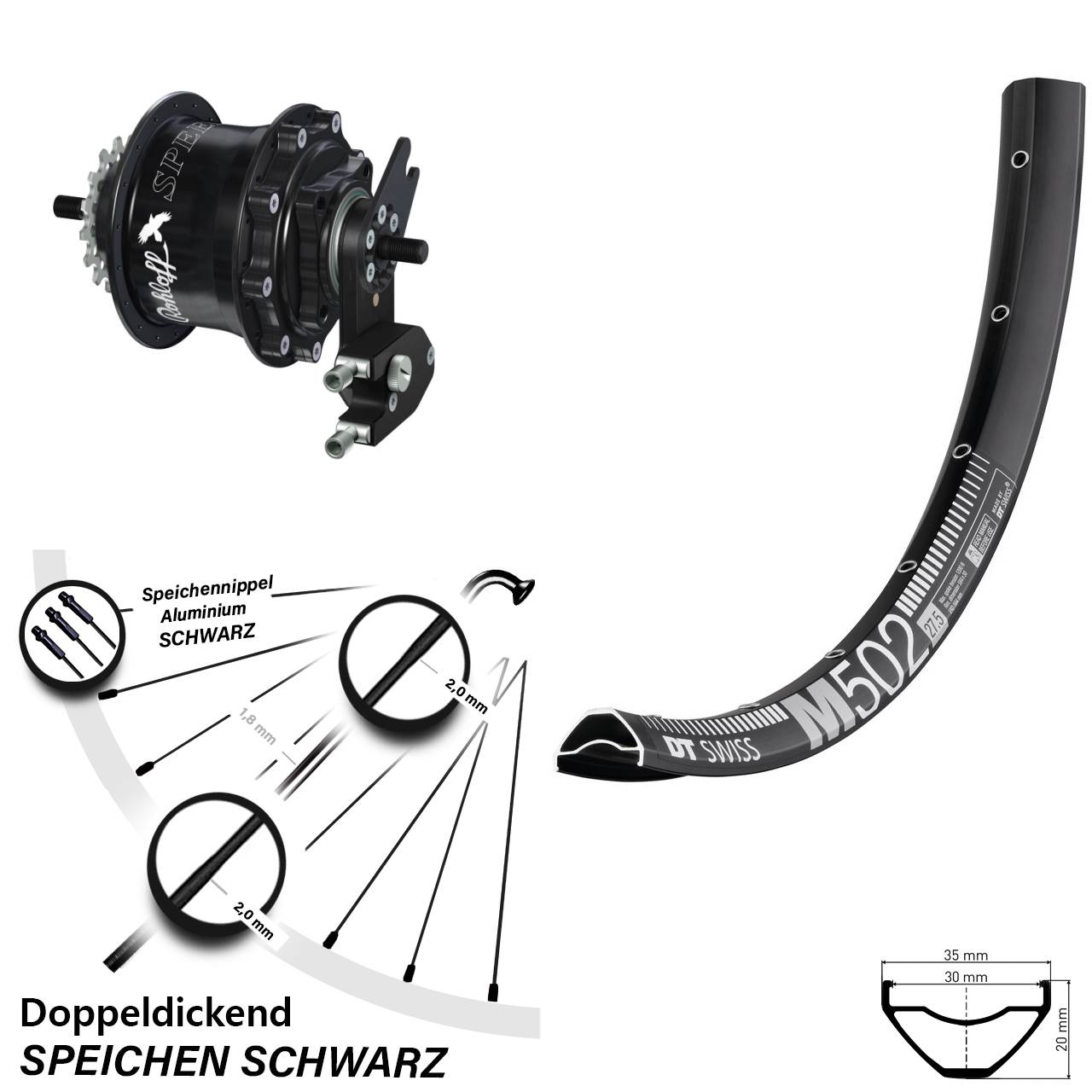 Disc Hinterrrad 27,5 Zoll DT Swiss M502 Rohloff TS DB OEM2 Tandem