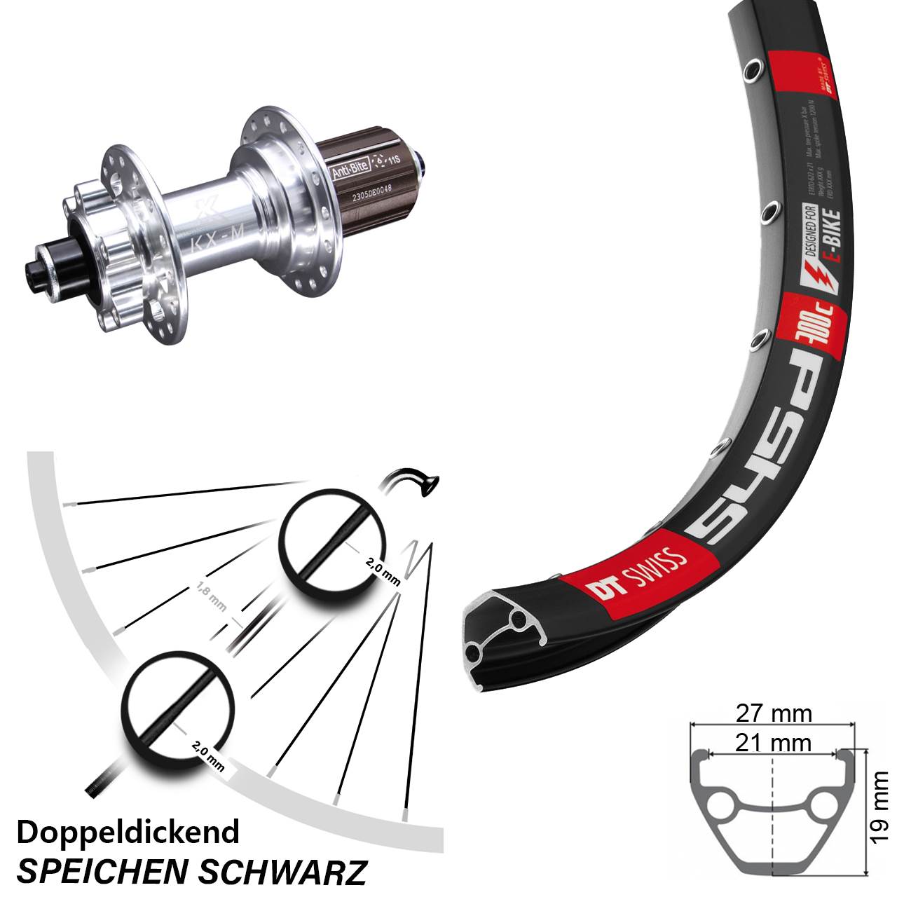 DT Swiss 545d KX-M 26 Zoll Disc Laufrad für Schnellspanner 8-12 fach