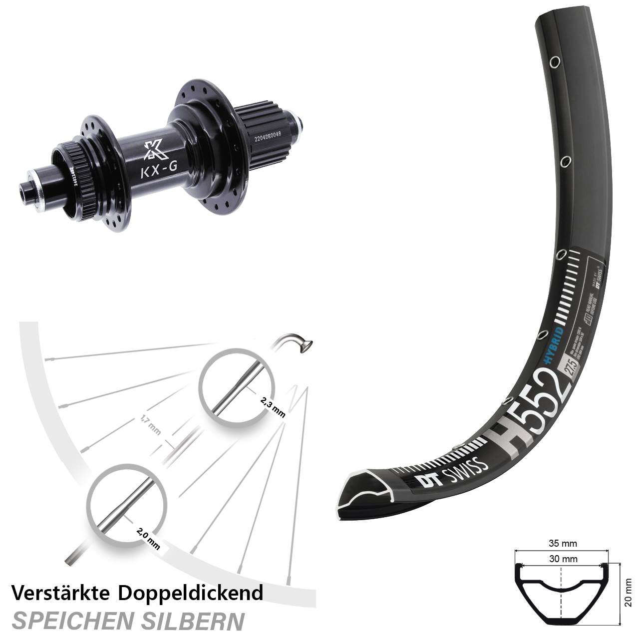 Hinterrad Centerlock QR 29 Zoll DT Swiss H552 KX-GS verstärkt Shimano Micro Spline
