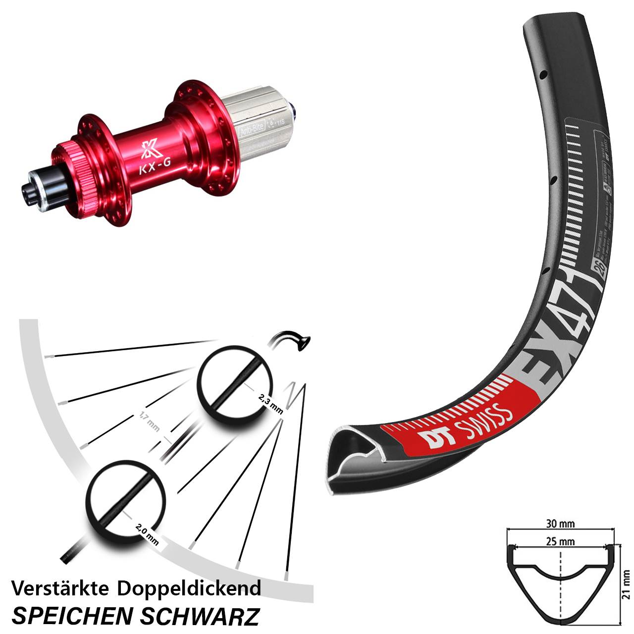 DT Swiss EX471 KX-G rot 26 Zoll Disc Laufrad QR 8-12 fach